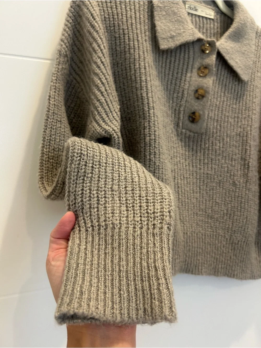 Elodie Brown/Gray Chunky Polo Style Cropped Sweater- Size Small